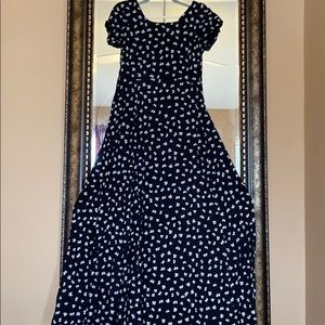 Black cotton with white bow print long dress